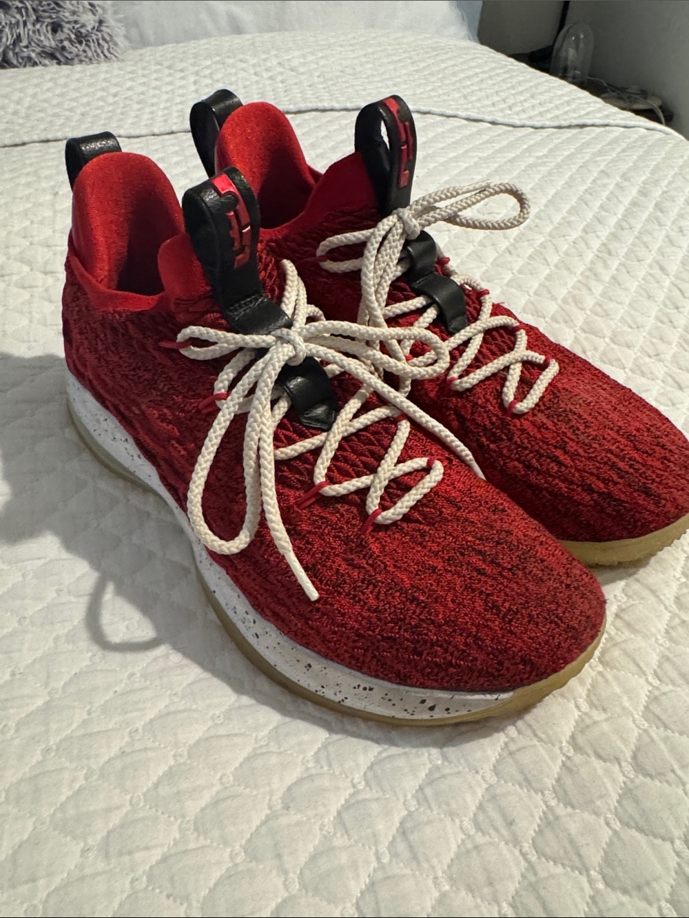 Nike LeBron 15 low Red Knit Athletic Sneakers with Cream Laces